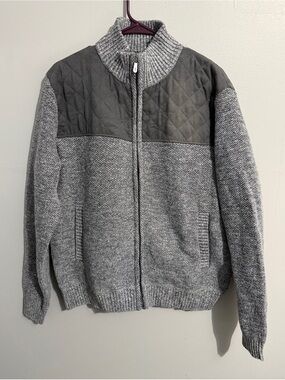 Scott James Sweater Mens Large Zip Up Jacket Mock Neck Quilted Thick Knit